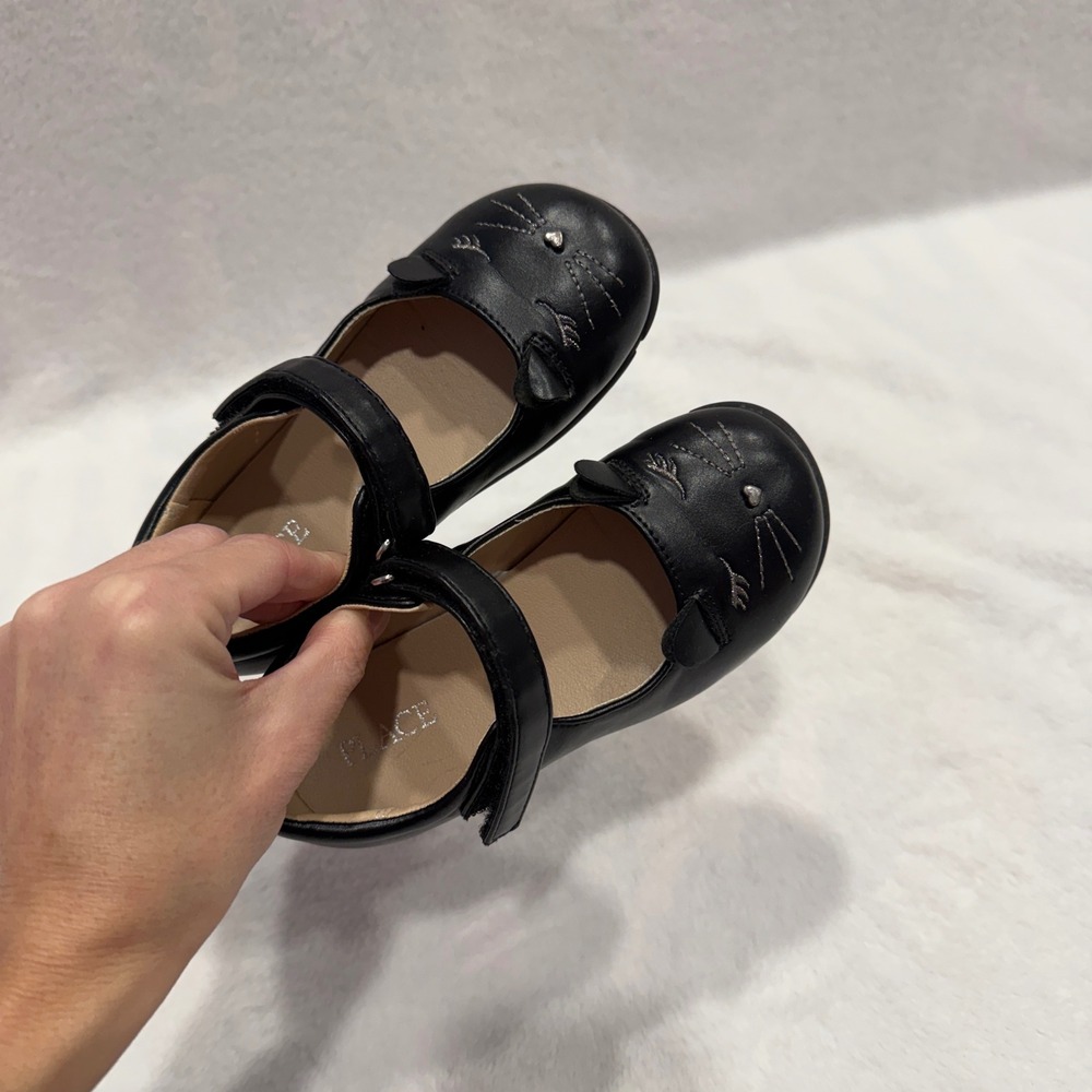 Kids Black Cat Mary Jane Shoes Hook Loop Strap Toddler Girl Size 10 - Picture 5 of 6